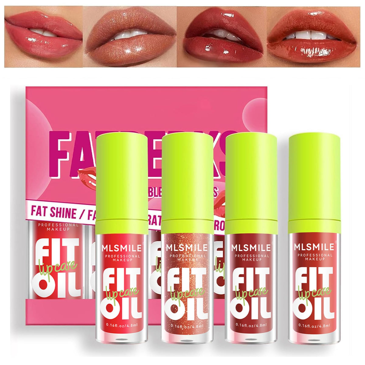 4-Shade Hydrating Lip Glow Oil Set