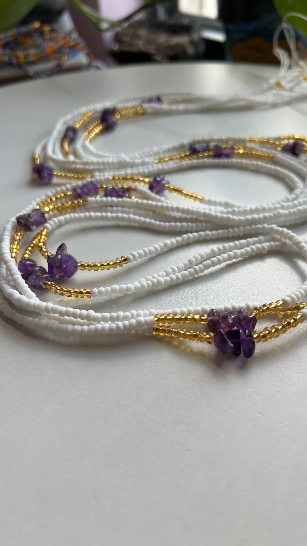 White & Amethyst Waist Beads