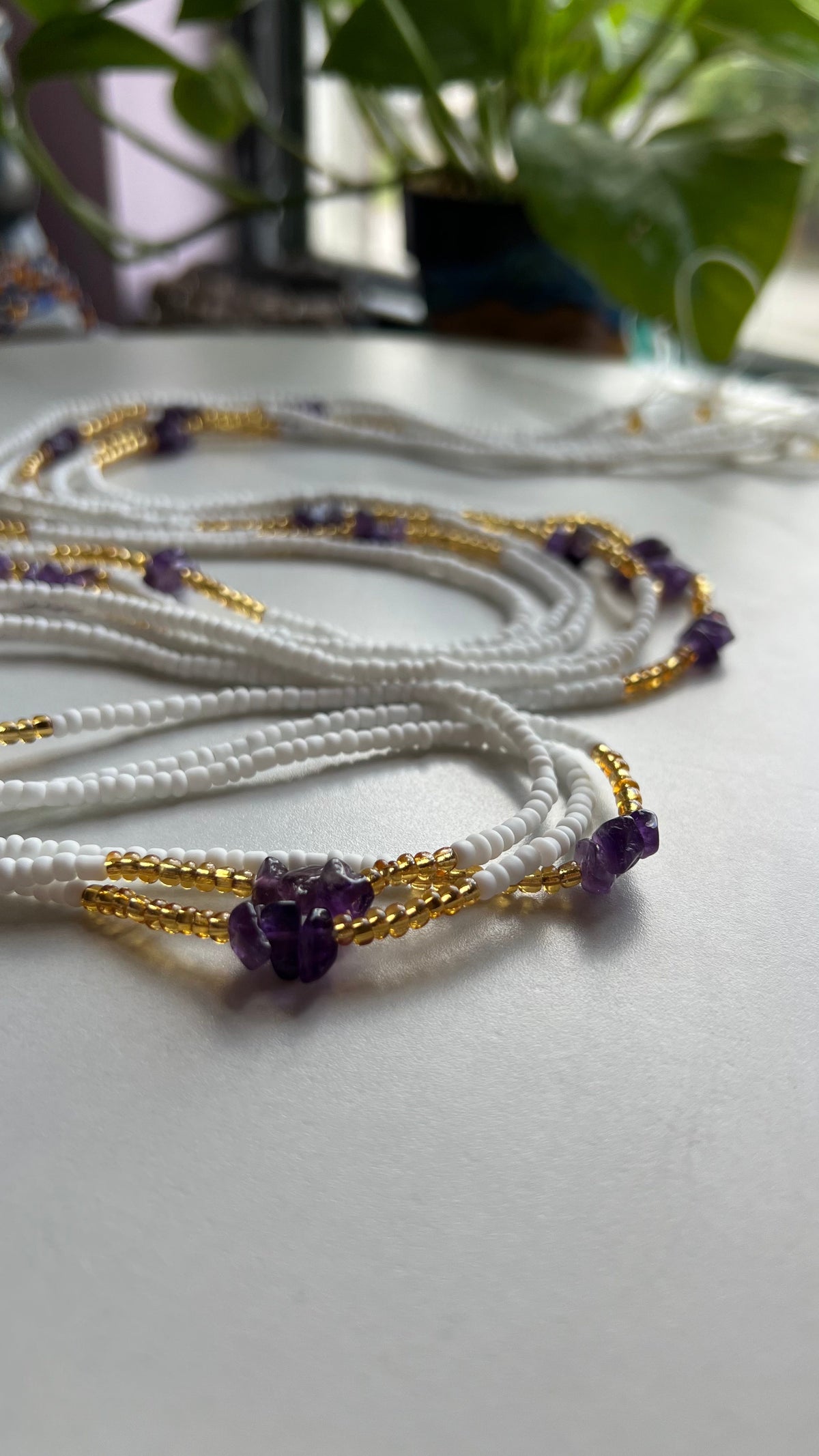 White & Amethyst Waist Beads