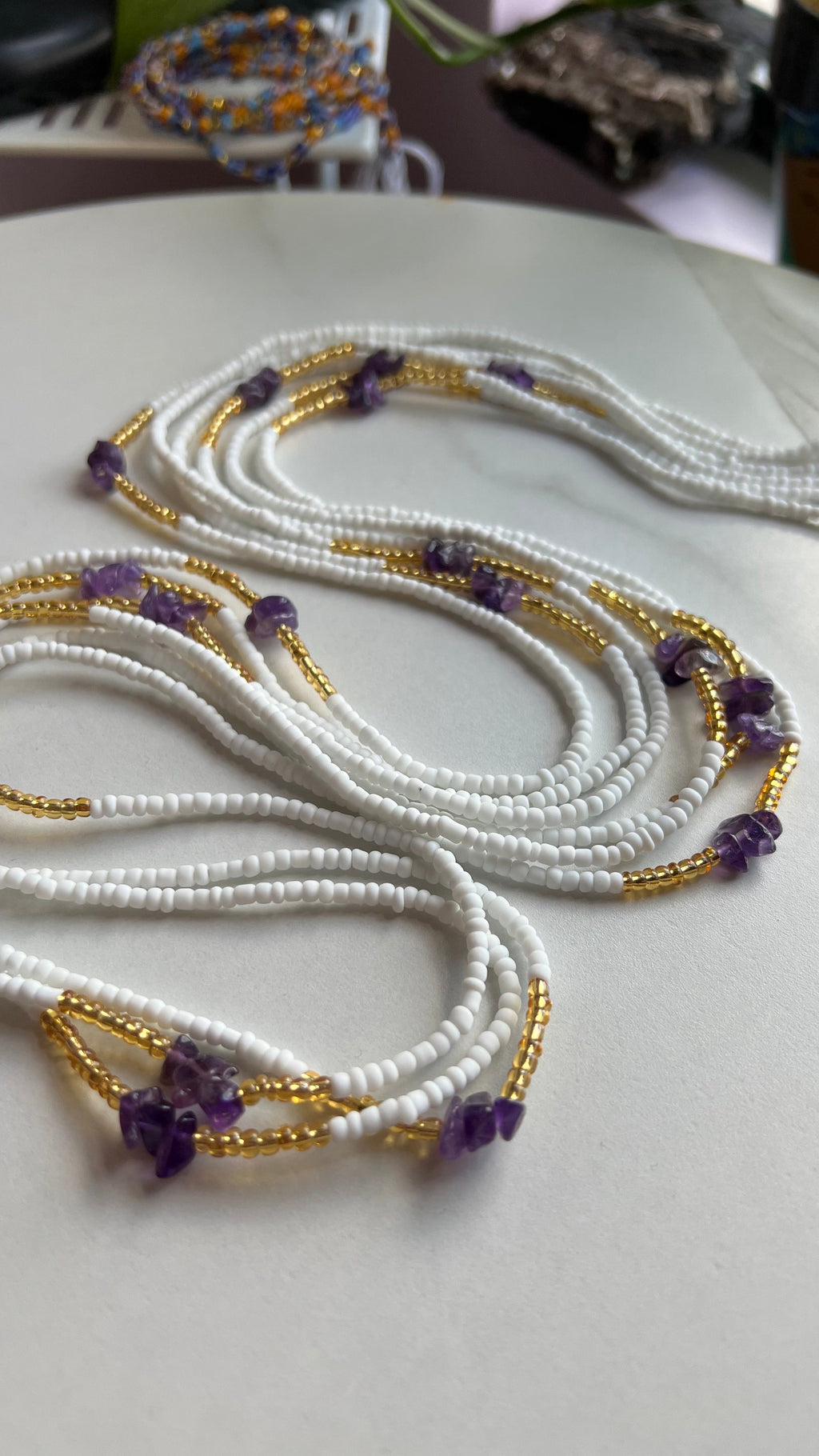 White & Amethyst Waist Beads