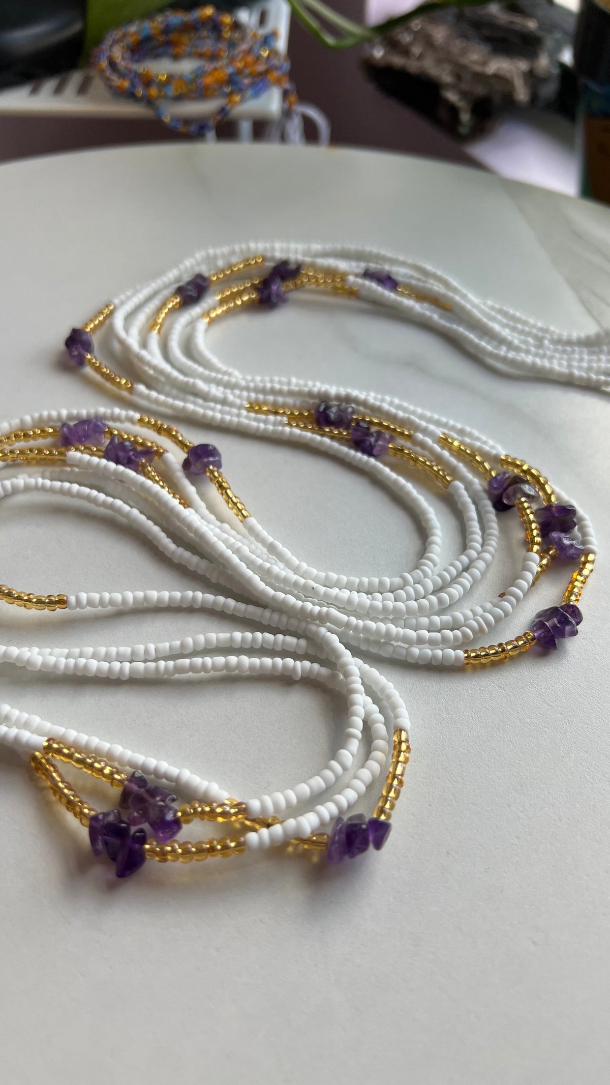 White & Amethyst Waist Beads