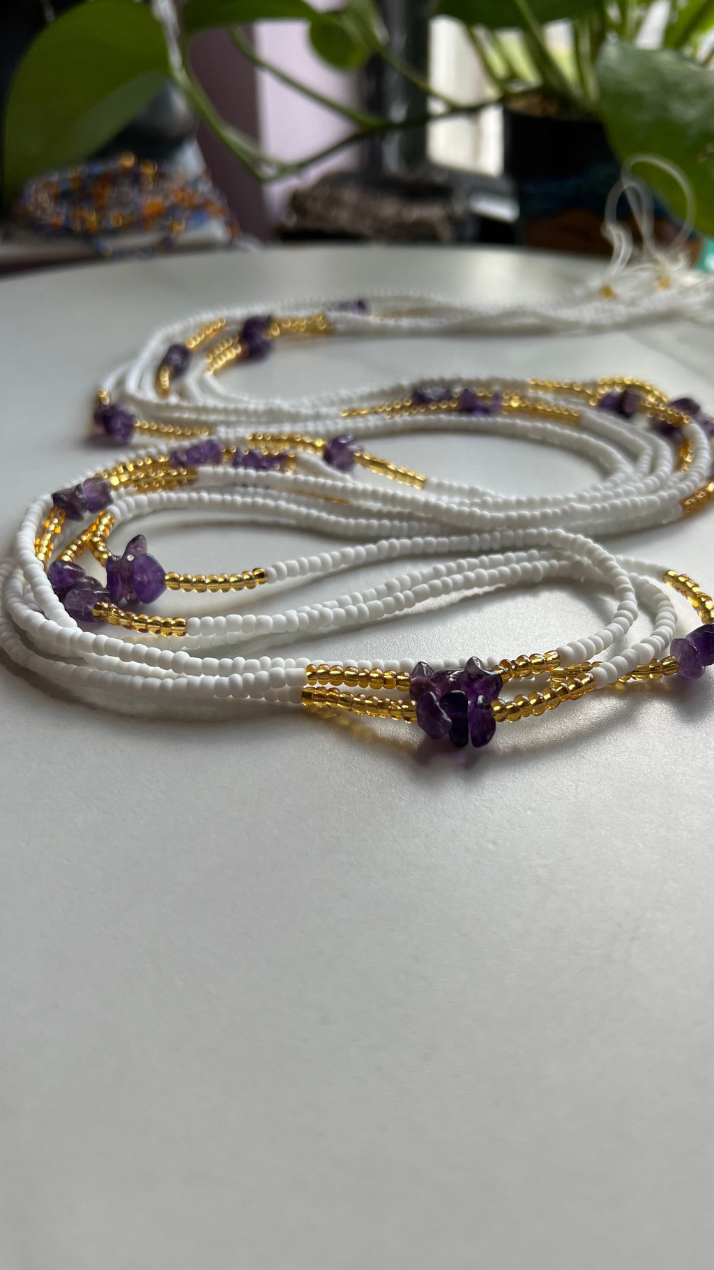 White & Amethyst Waist Beads